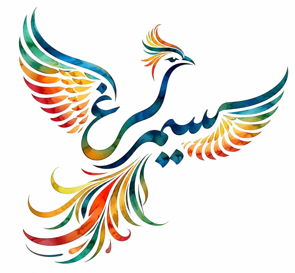 نقاشی سیمرغ با خط نستعلیق
